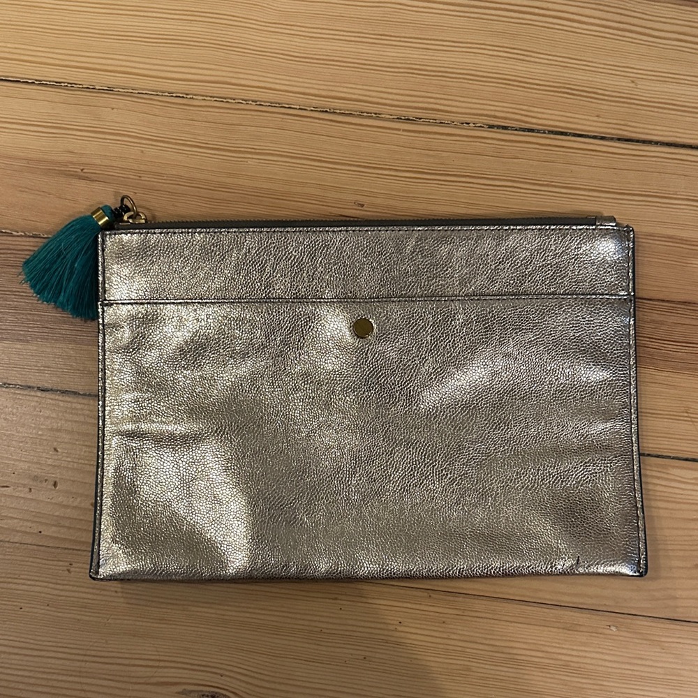 J Crew Clutch with Teal Tassel